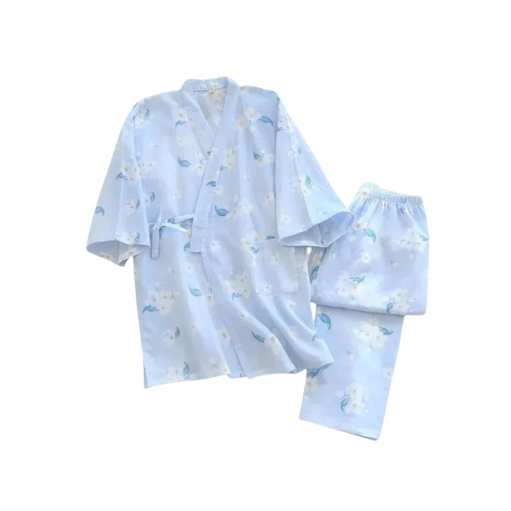 Pyjama long deux-pièces en gaze de coton